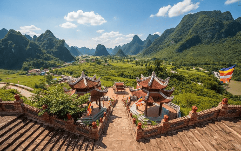 When visiting Truc Lam Hon Tre Pagoda, dress modestly with covered shoulders and knees